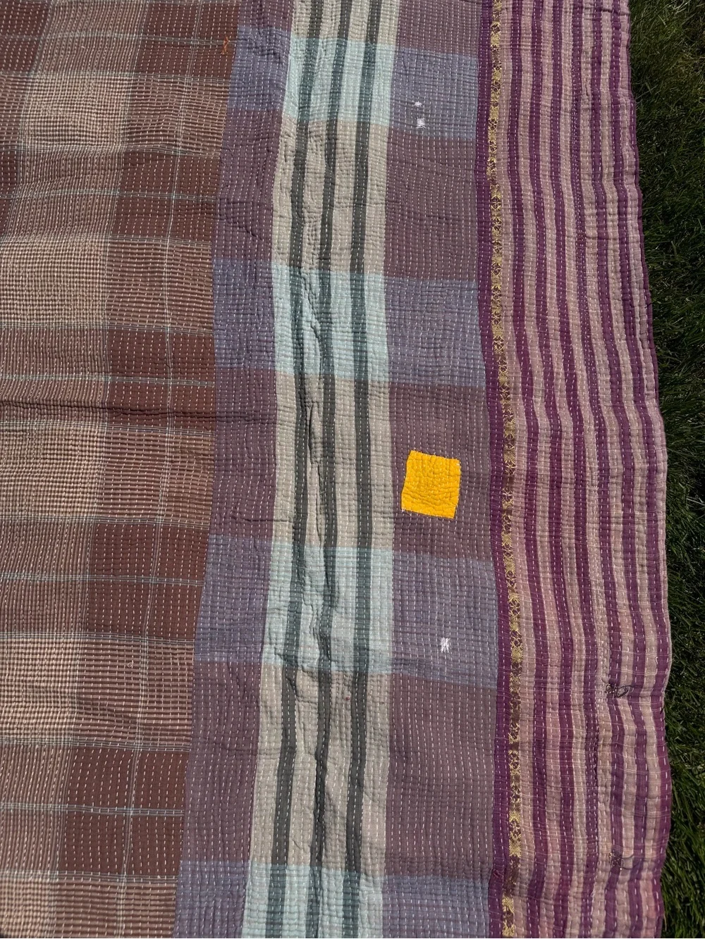 Vintage Kantha Quilt Reversible Hand Stitched Indian Textile Purple Patchwork